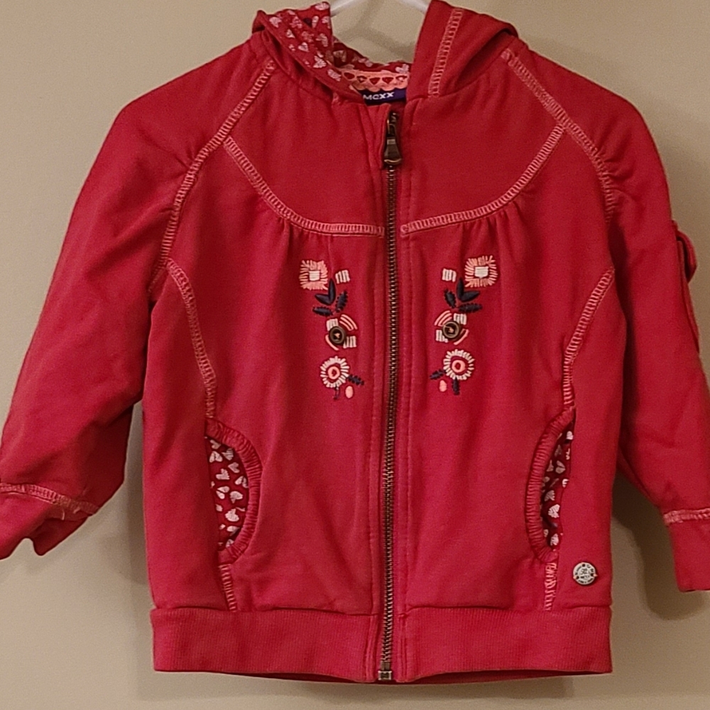 Mexx reddish orange zip up embroidered hoodie